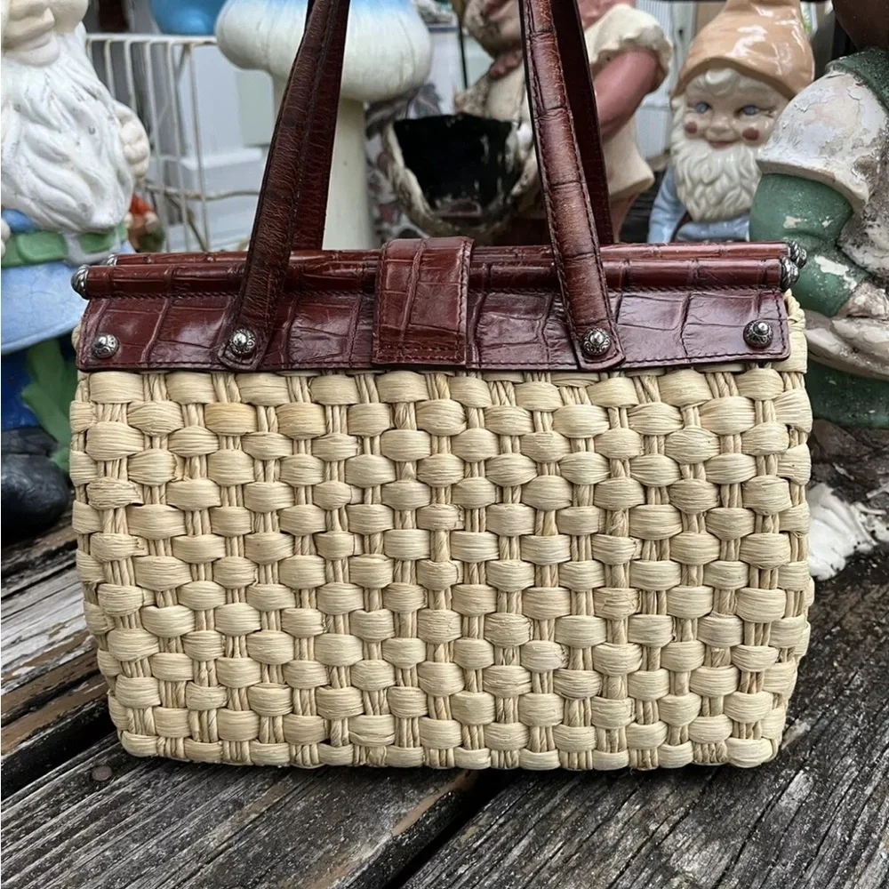 Brighton Woven Ruth Purse Bag Straw Wicker Natural Leather Trim Dr. Doctor Tote